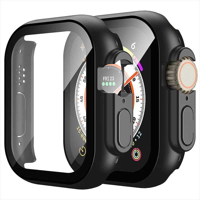 Glass+case For Apple Watch Ultra 2/Ultra Accessories 49mm smartwatch PC Bumper+Screen Protector Tempered Cover iwatch serie band