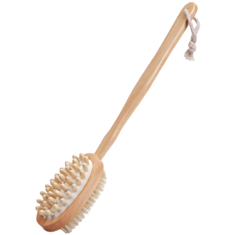 

Деревянная щетка для ванны, скребок для тела со шнурком для подвешивания, удобный массаж кожи, скребок для спины, длинная ручка, отшелушивающий душ