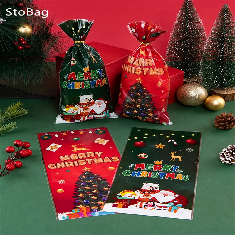 

StoBag-Christmas Plastic Bags Kids Party Spring Festival Super Packaging Snack Chocolate Candy Bread Cookies Christmas Gifts 27c