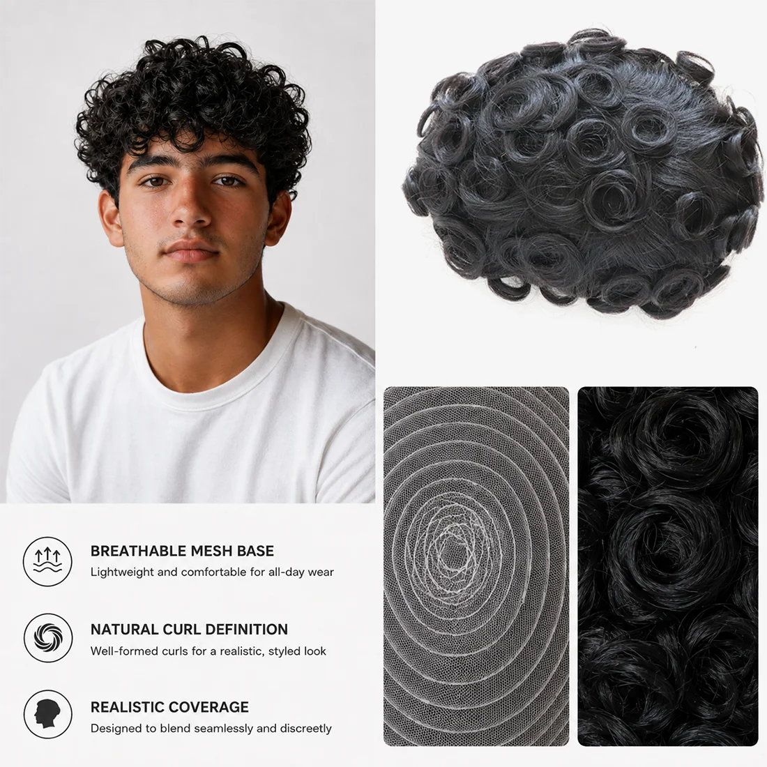 High Grade Real Human Hair Men's Toupee 8x10, Afro Screw Curl Full Lace Hairpiece Natural Black Hair Replacement
