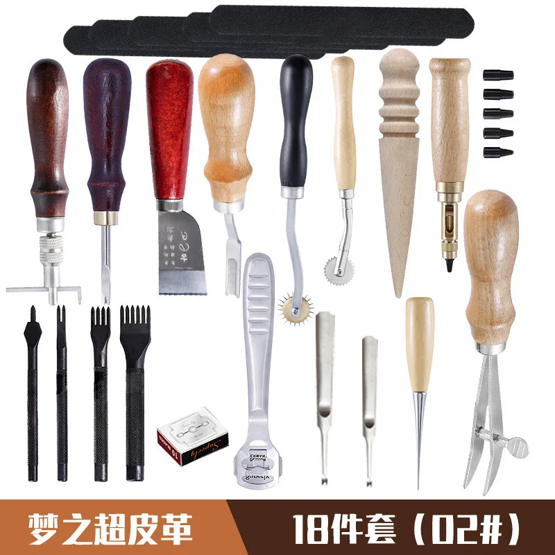 18pcs Set  Leather Working Tools Kit with Leather Groover, Awls, Prong Punch and Belt Punch for Leather Working