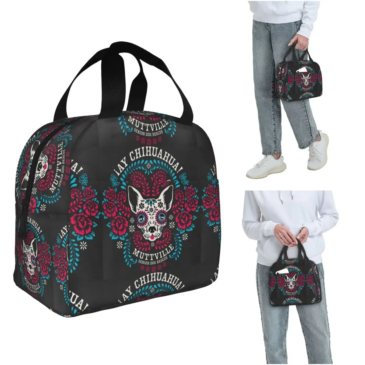 

Изолированная сумка для обеда с принтом Day Of The Dead Dog Print 10, для женщин и детей, портативные контейнеры для еды, термосумка для обеда