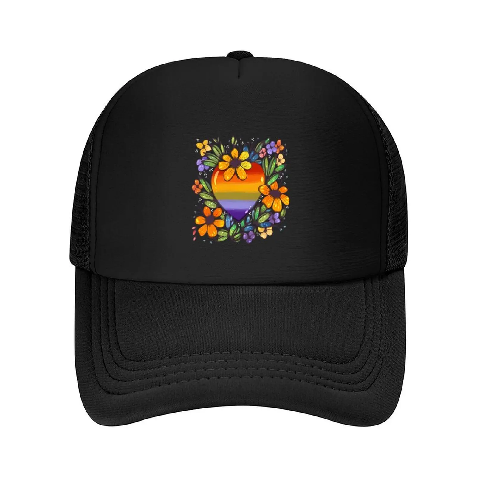 

Rainbow pride flag heart with floral design Baseball Cap custom Hat Beach Outing Hat Baseball Cap sun caps Male Women's