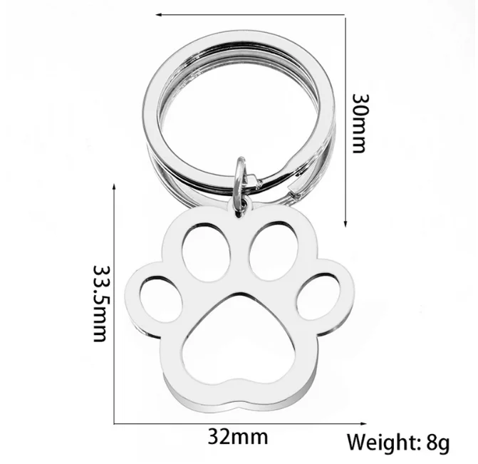 5Pcs Stainless Steel Dog Paw Keychain, Silvery Fashion Car Key Pendant, Cartoon Paw Charm Jewelry Gift for Men Women Daily Use