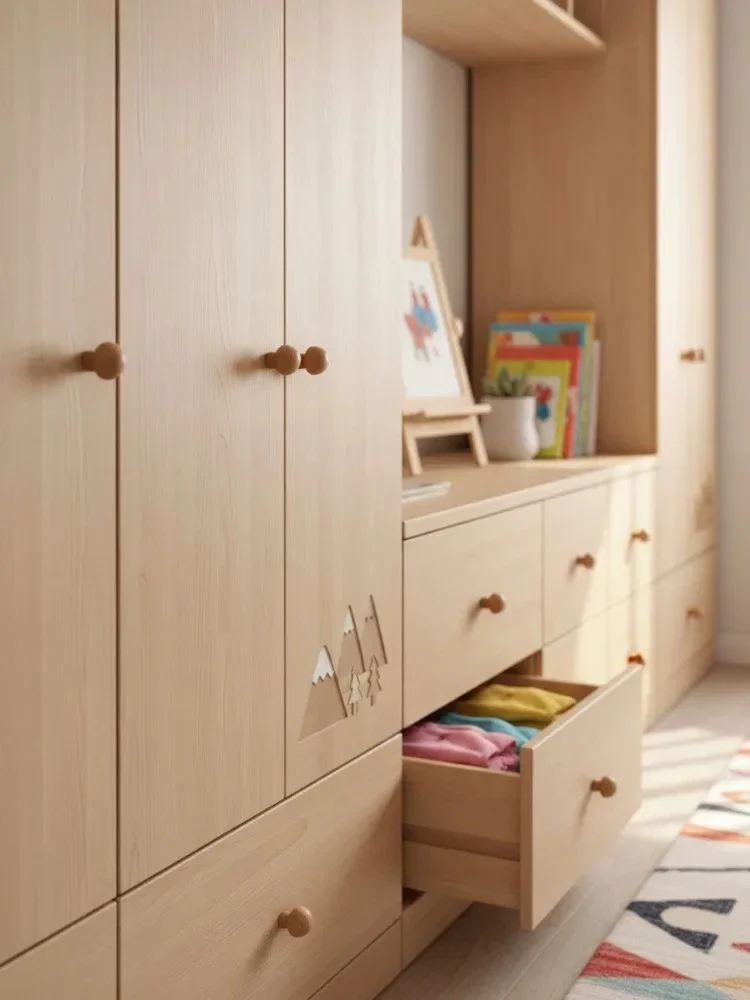 yesMushroom Shape Furniture Handles Drawer Beech Wood Knobs Children's Room Decoration Cabinet Wood Pulls Knobs