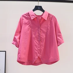 100% Pure Cotton Patchwork Medium Sleeved Rose Shirt for Women's Loose Fitting Summer New Fashion Casual Commuting Versatile Top