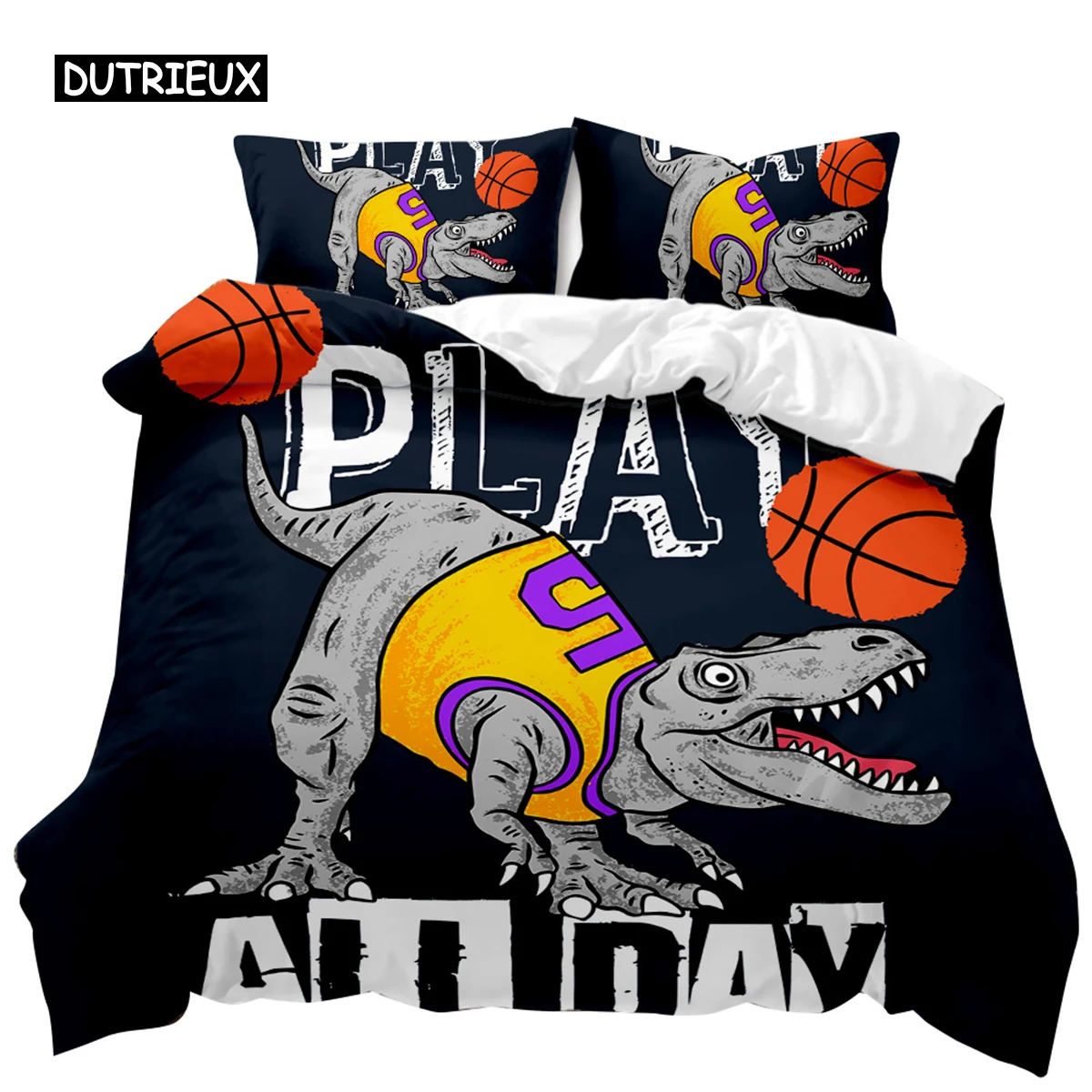 

Dinosaur Duvet Cover Sets Kids' Bedding Set Full Playing Basketball Tyrannosaurus Animal Double Queen King Polyester Quilt Cover