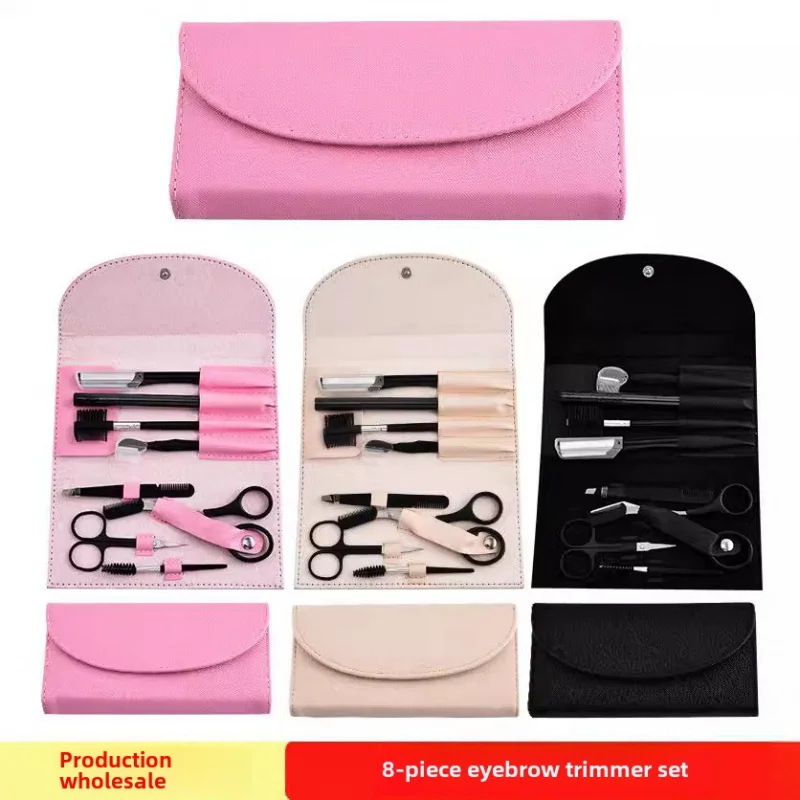 Kit de toilettage des sourcils 8 pièces avec façonneur de sourcils, crayon à sourcils et pince à épiler pour femmes et hommes, ensemble complet