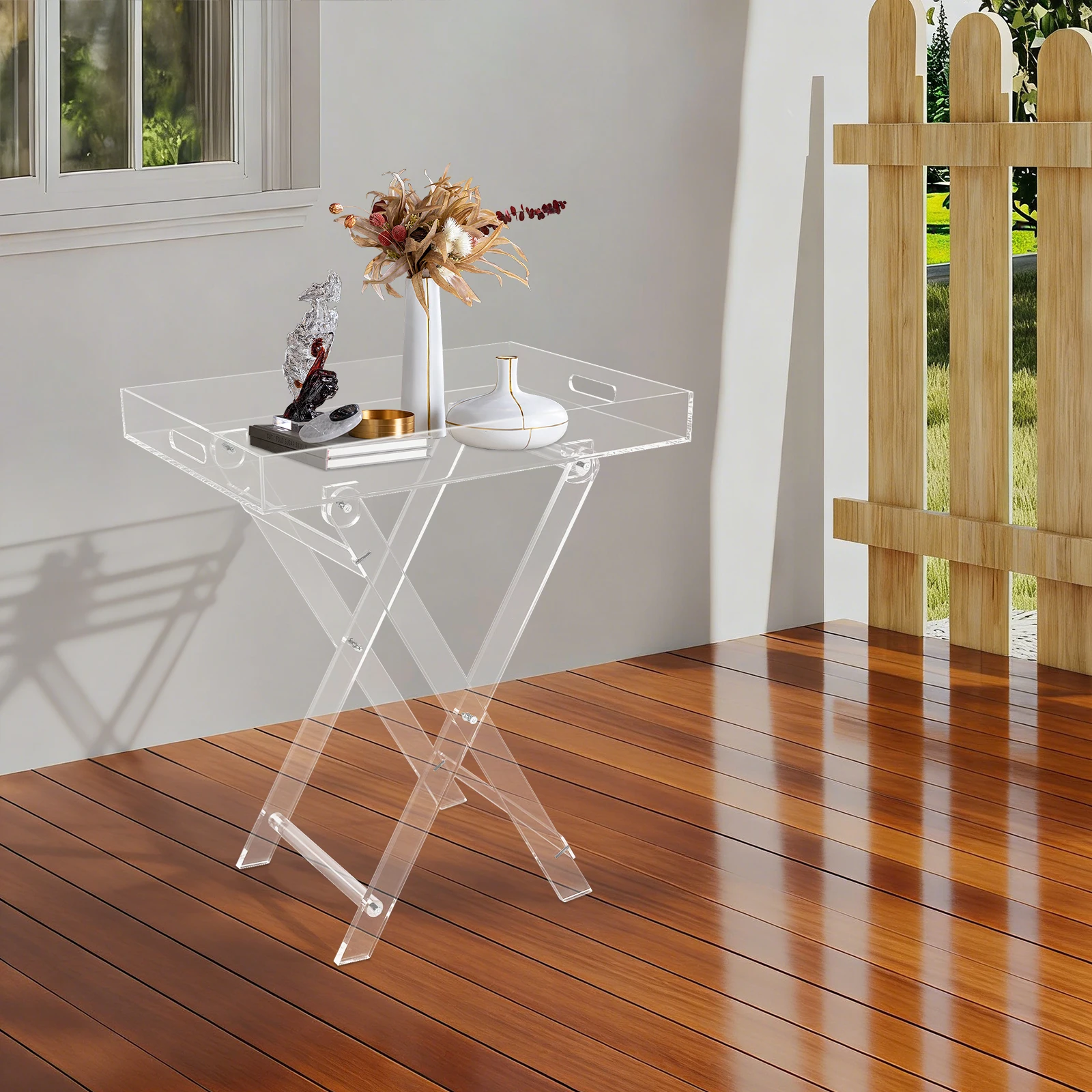 60*51*35cm Acrylic Folding Tray Table, Clear Side End Table, Clear Modern Tray Table