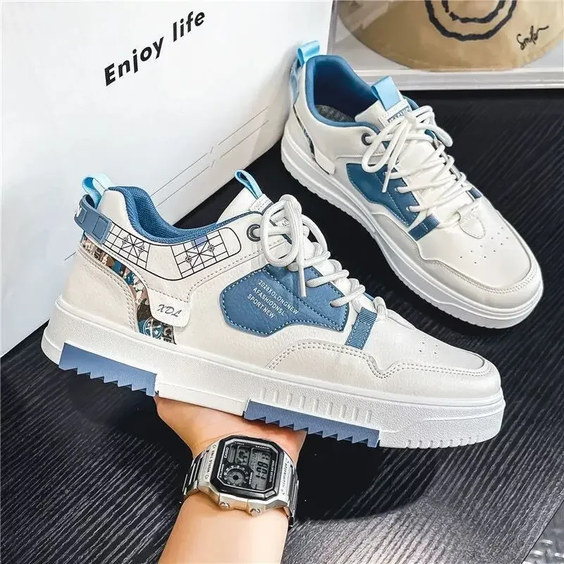 Men's shoes 2024 summer new breathable white shoes men's trendy and versatile thick soled sports board shoes trendy shoes