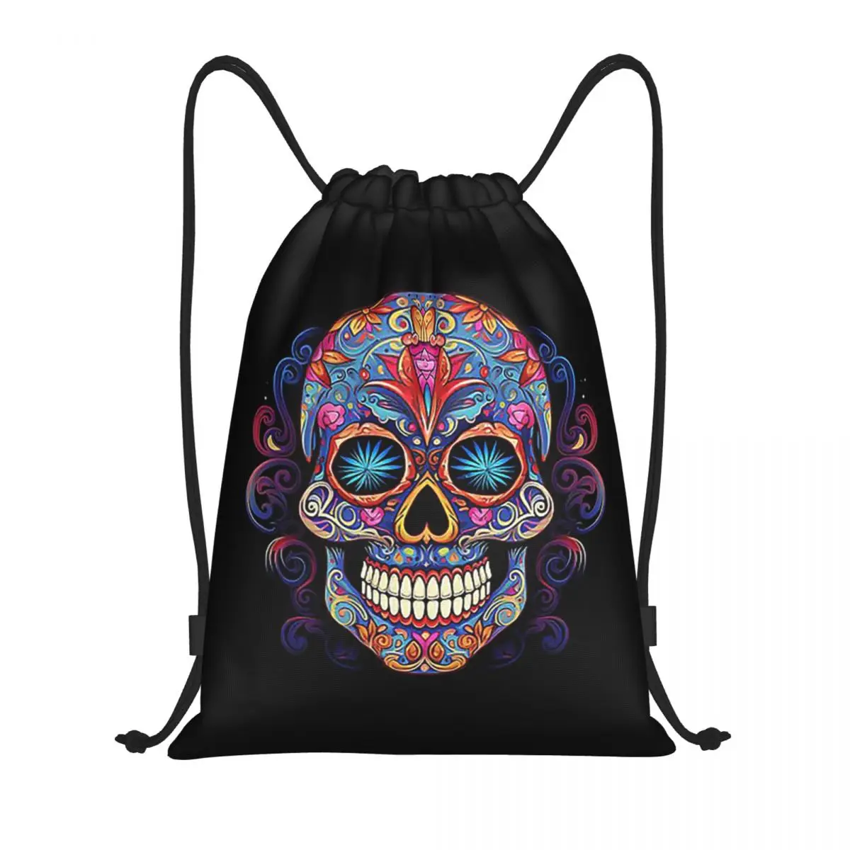 

Mexican Sugar Skull Day Of The Dead Sugar Skull Backpacks Portable Drawstring Bags Shoes Bag Book Bags for Man Woman School