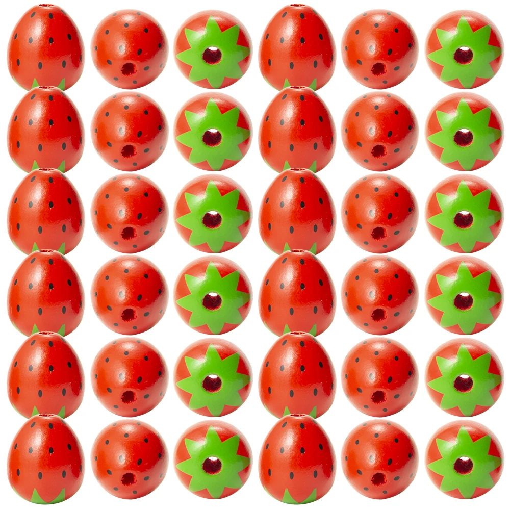 50 Pcs Strawberry Wooden Beads Fruit Spacer Charms Jewelry Making Accessories Lotus Tree Loose for DIY Supplies Material NEW