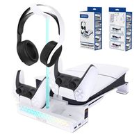 RGB Light Effect Horizontal Bracket Stand Acrylic ABS Game Accessory Durable Headphone Hanger for PS5 Slim Disc/Digital Console