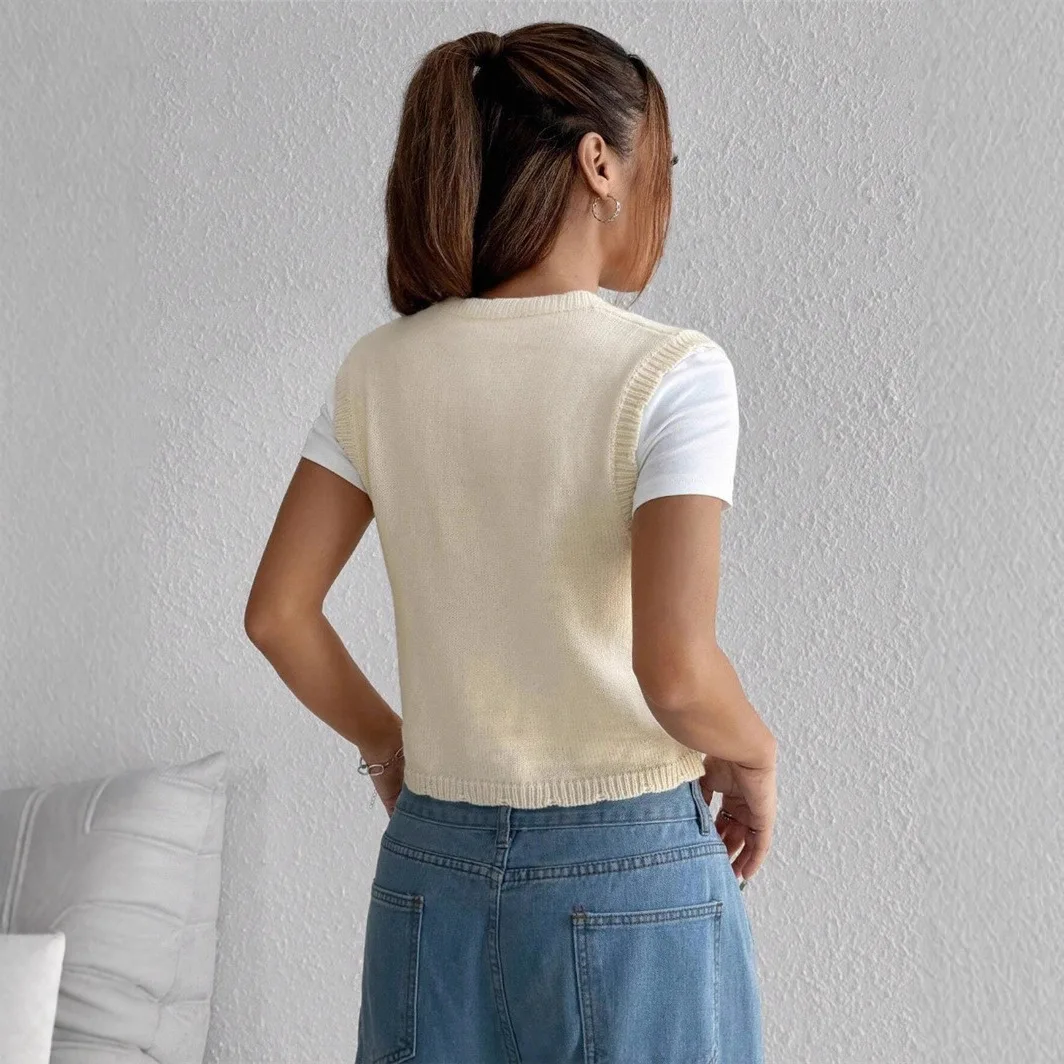 다용도 자수 니트 스웨터 여성용 탱크탑 오픈 가디건 단추 하나로 여닫는 다른 소재 00%