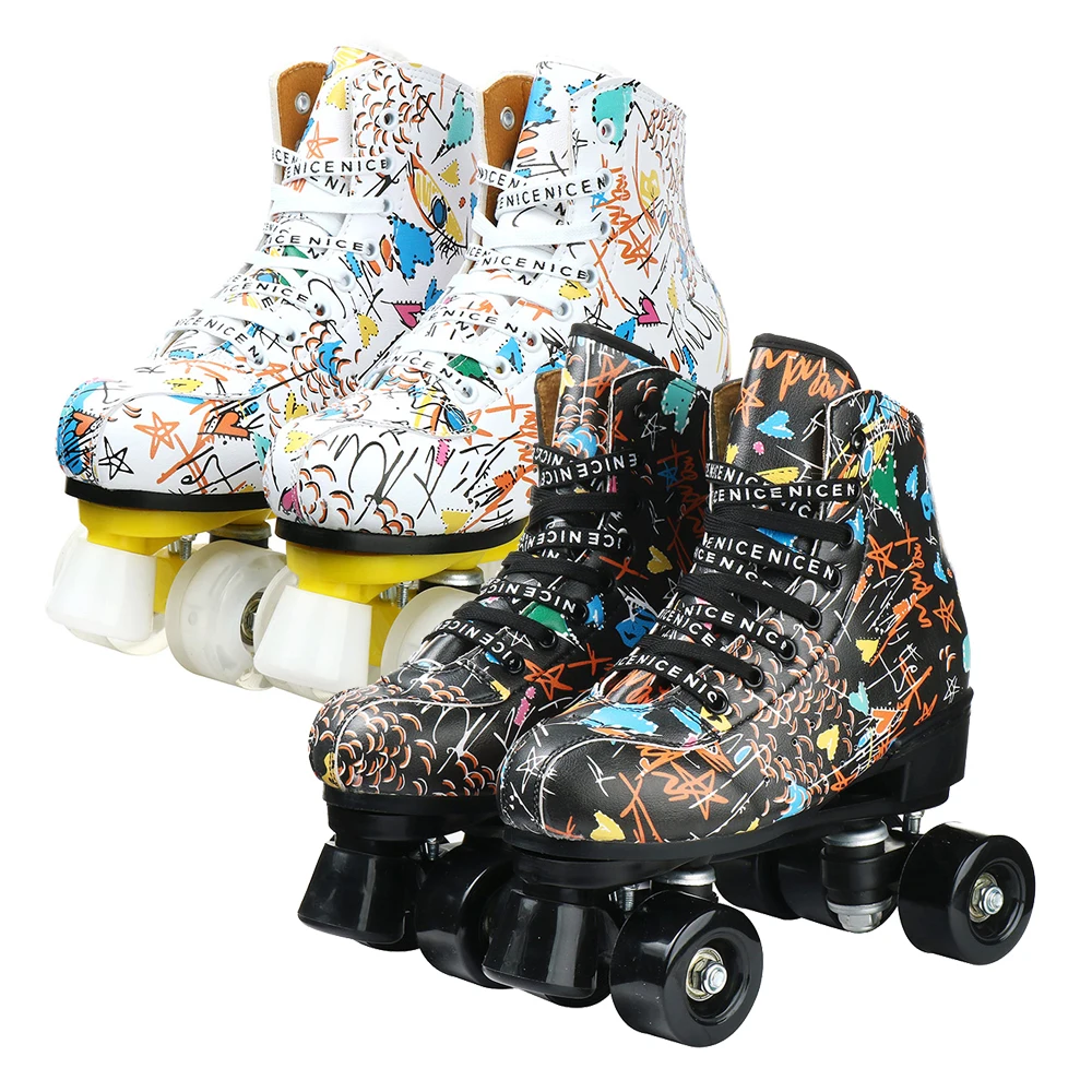 

Flashing Roller Skates Shoes Kids Adult Double Row Skates Quad 4 Wheels Skating Rink Sliding Training Outdoor Sports Unisex Gift