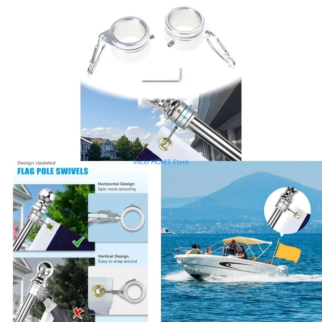 A5YD Flag Spinners Hardware Bearing System Aluminum Rings Stainless Steel Hook Fit 0.9-1.05 Inch Diameter Poles