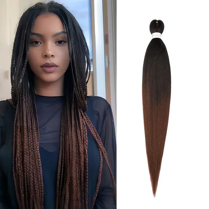 

Набор для плетения кос: 1 упаковка предварительно растянутых длинных черных волос для плетения, синтетическое волокно, для косичек крючком, мягкая текстура Yaki, прямые волосы