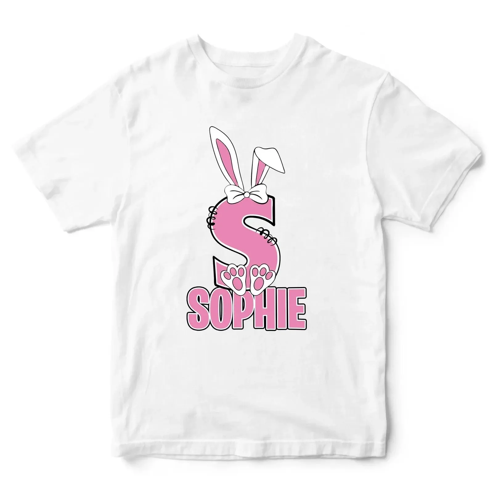 Personalisiertes Ostern T Shirt Mädchen rosa Initiale individuell Frühling Hase Oberteil vintage Washed Top For Everyday Wear