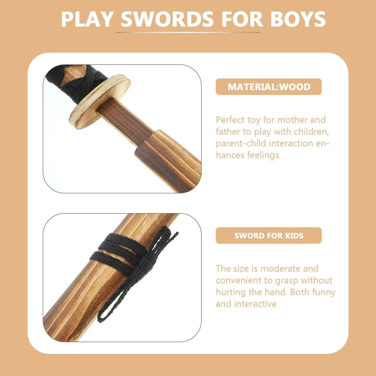 

1pc Wood Japanese Style Cosplay Sword Prop For Kids Outdoor Play Halloween Party Gathering Training Sword Plaything