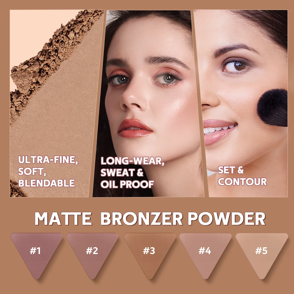 ไม่มีขีดจํากัด Matte Bronzer Shading Face Blusher Long Lasting Matte Plumps ลักษณะลดรูขุมขนและ Shine Control เครื่องสําอาง