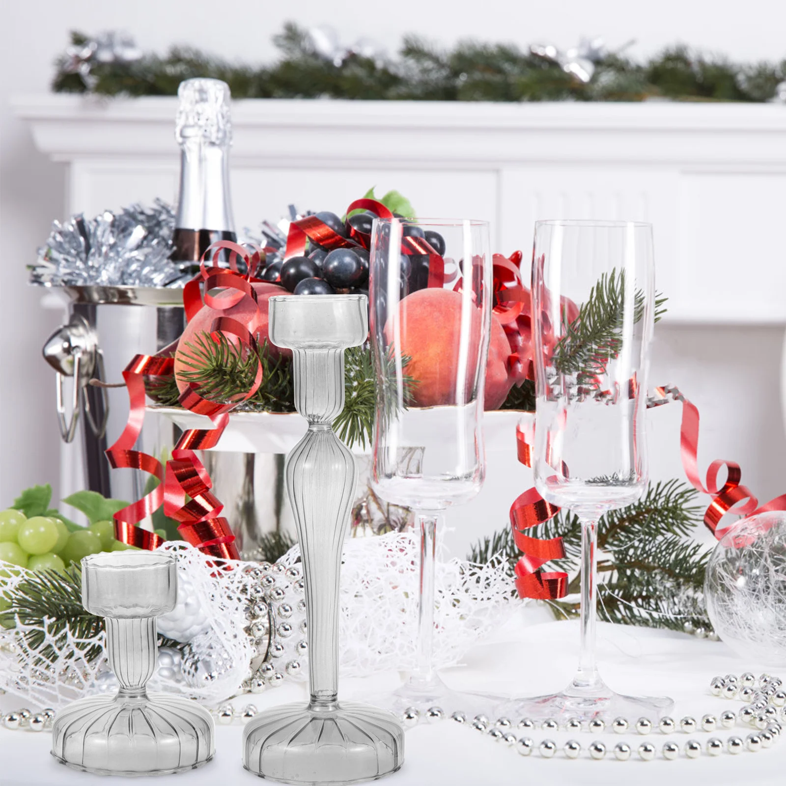 

2Pcs Glass Holders Striped Design Heat Resistant Simple Elegant Decoration for Table Centerpiece Dinner