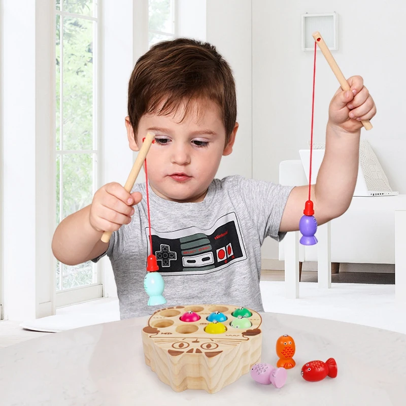 Jeu de pêche magnétique pour enfants, puzzle en forme de chat, planche de jeu en bois, jouets pour enfants