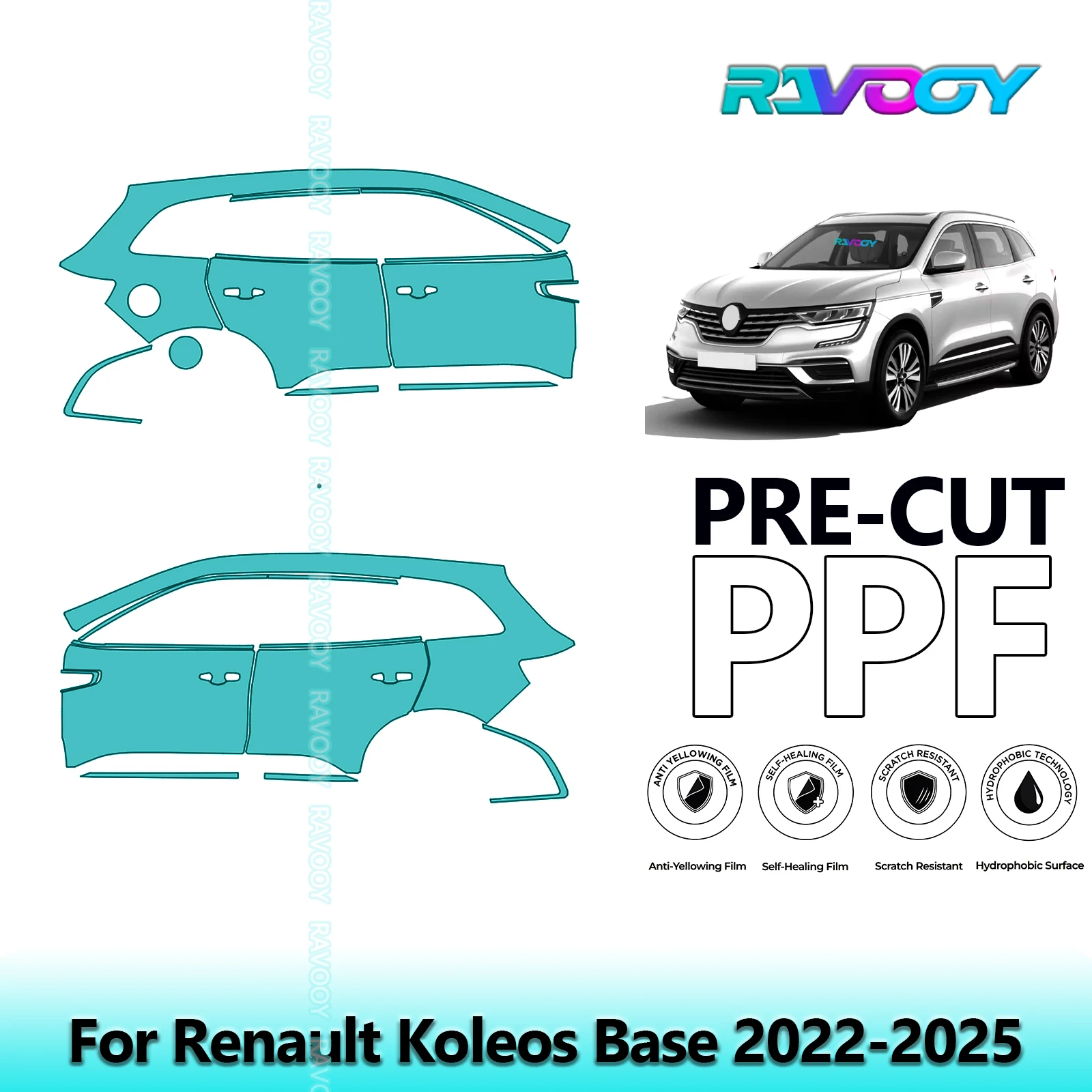 

For Renault Koleos Base 2022-2025 8.5mil Clear Matte Pre-Cut PPF Door & A/B Pillar Kit TPU Paint Protection Film Set