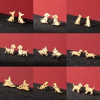 Cute Dog Stud Earrings Women Golden Stainless Steel Animal Ear Jewelry Girl Student Birthday Lovely Pet Earring Gift Accessories