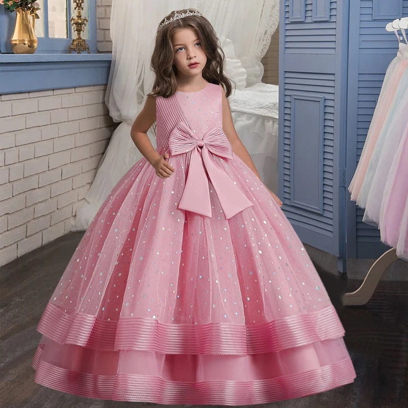 New girl children polka dot tulle lace birthday party dinner party dress girl big butterfly dress new Christmas party princess d