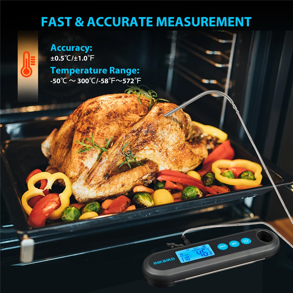 INKBIRD Digital Meat Thermometer 2 Sec Instant Readout IHT-2PB With External Probes Bluetooth Backlight Display For Grilling BBQ