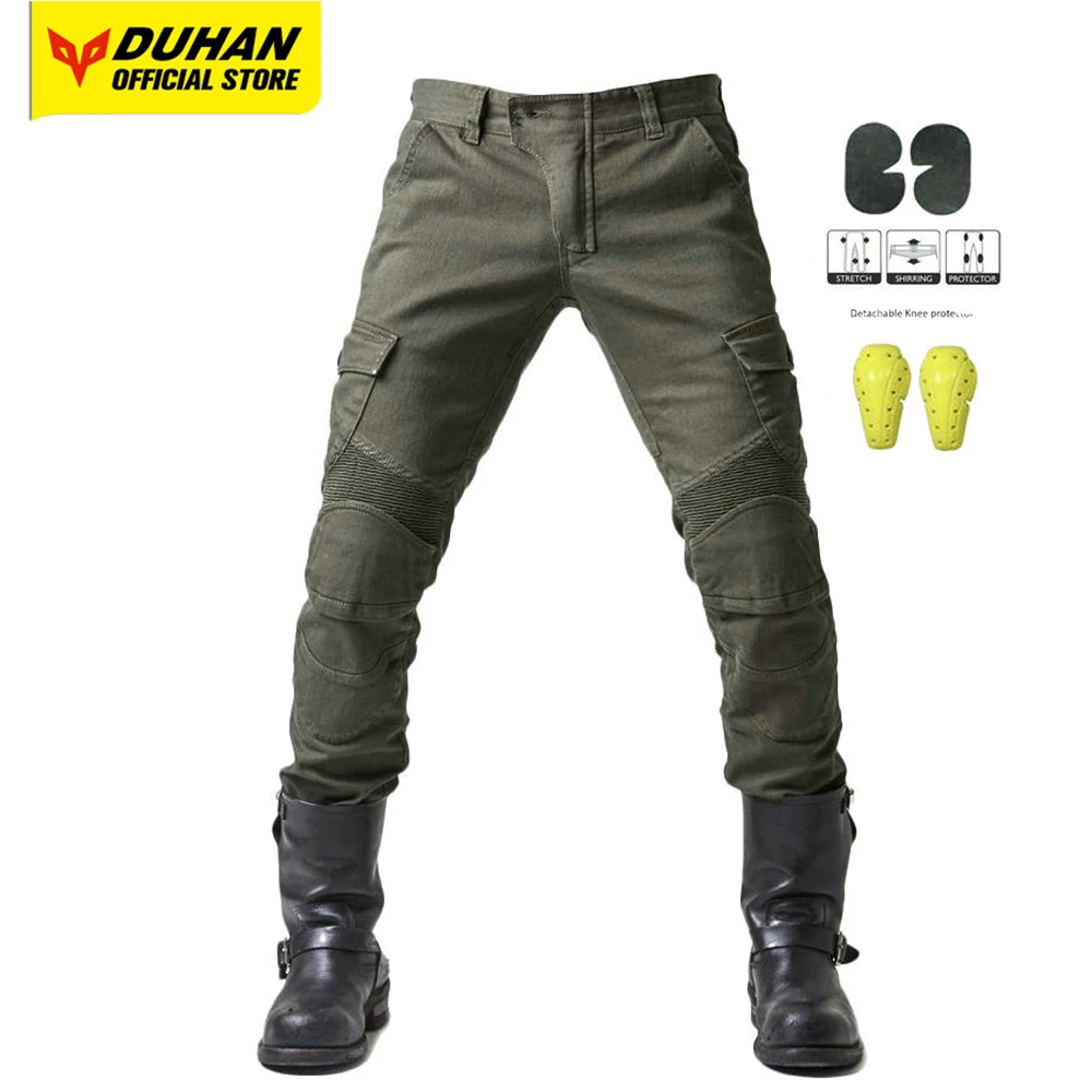 Men Stretch Motorcycle Jeans Outdoor Travel Removable Protector Motocross Pants Four Seasons Moto Riding Jeans Equipment