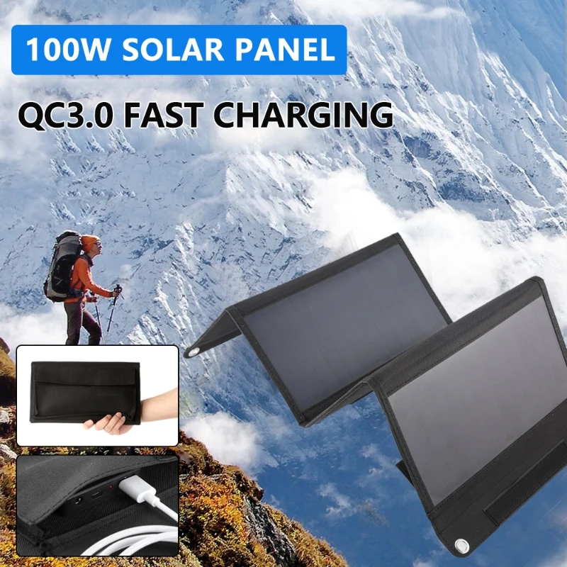 

100W QC3.0 Fast Charge Solar Panels Portable Foldable Waterproof USB Type-C Solar Panel Charger Power Bank for Phone Battery