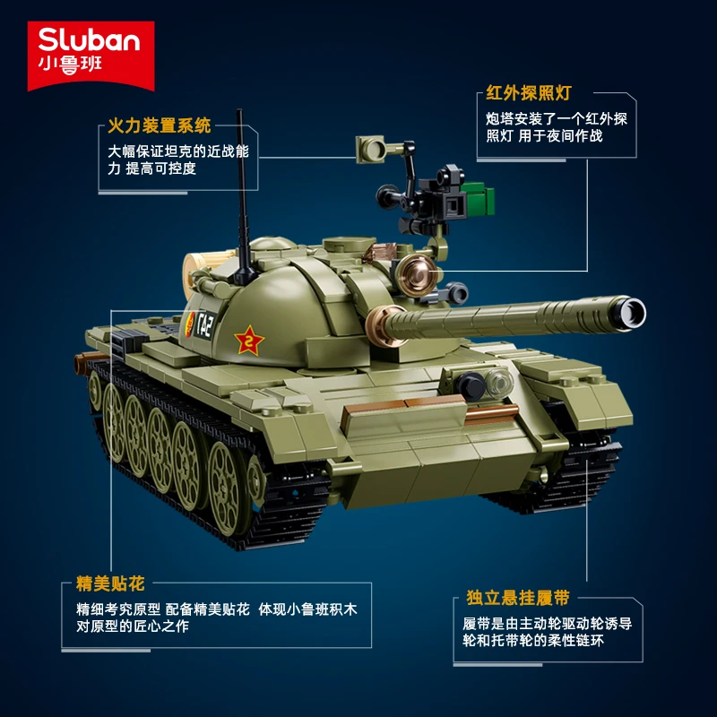 2024 New Sluban T-54 Main Battle Tank Building Block Classic World War II Military Armored Vehicle Model Bricks Kid Toy Boy Gift