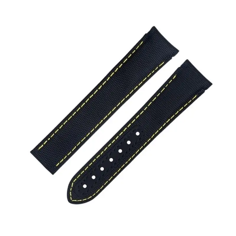 HAODEE 20mm Black Yellow Line High Density Nylon Cowhide Watchbands For Omega AT150 Seamaster 300 Planet Ocean De Ville