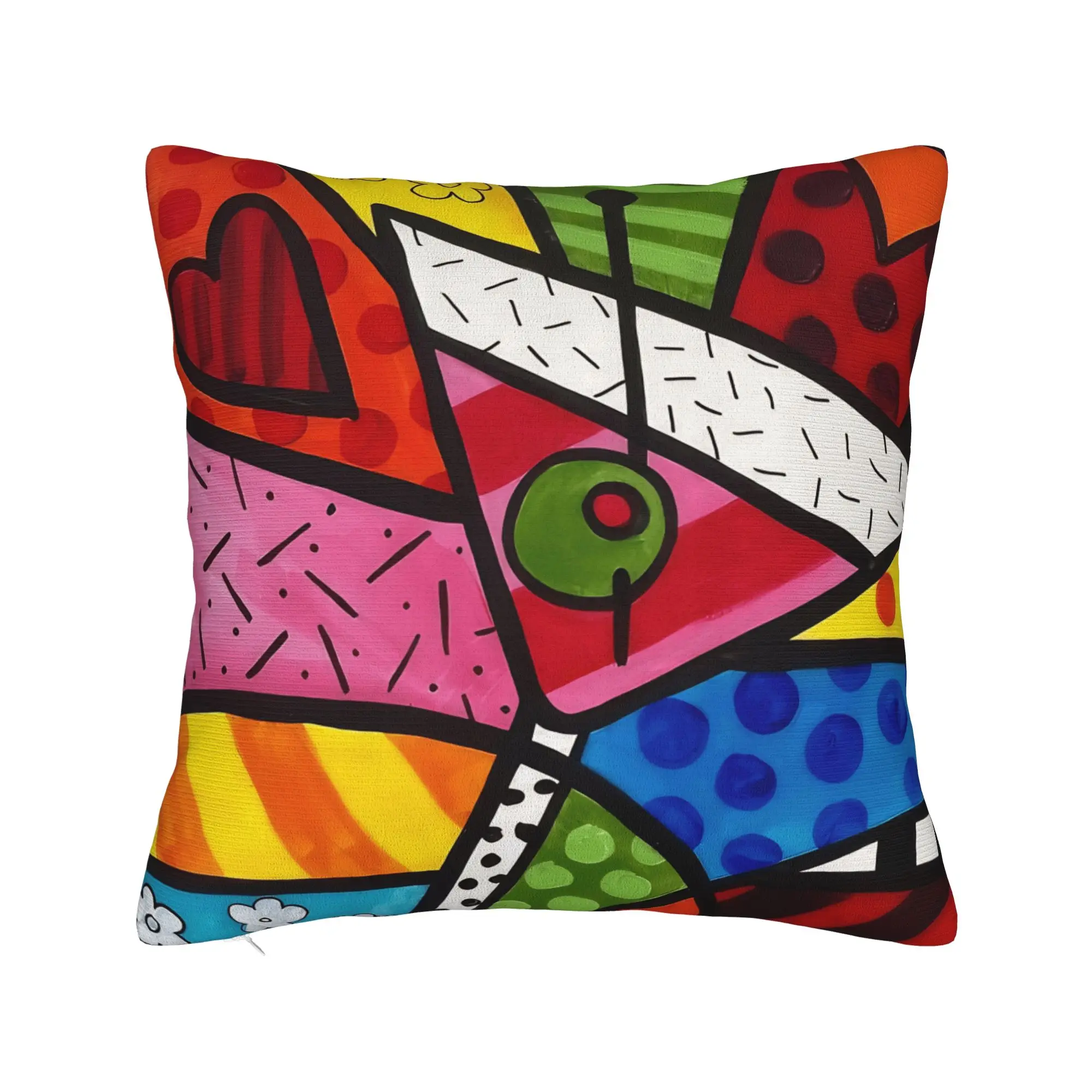 Pillow Case B-BrittoES Happy Art Print  Pillow Cover For Sofa Home Decoration Kawaii Pillowcases