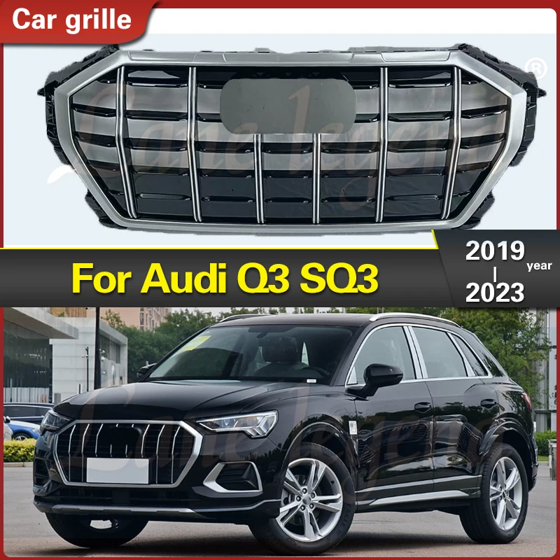 Modify Front Grille Grill For Audi Q3 2019-2023 Chrome black for SQ3 Style Upper Bumper Hood Mesh Grid Styling for SQ3 Grill