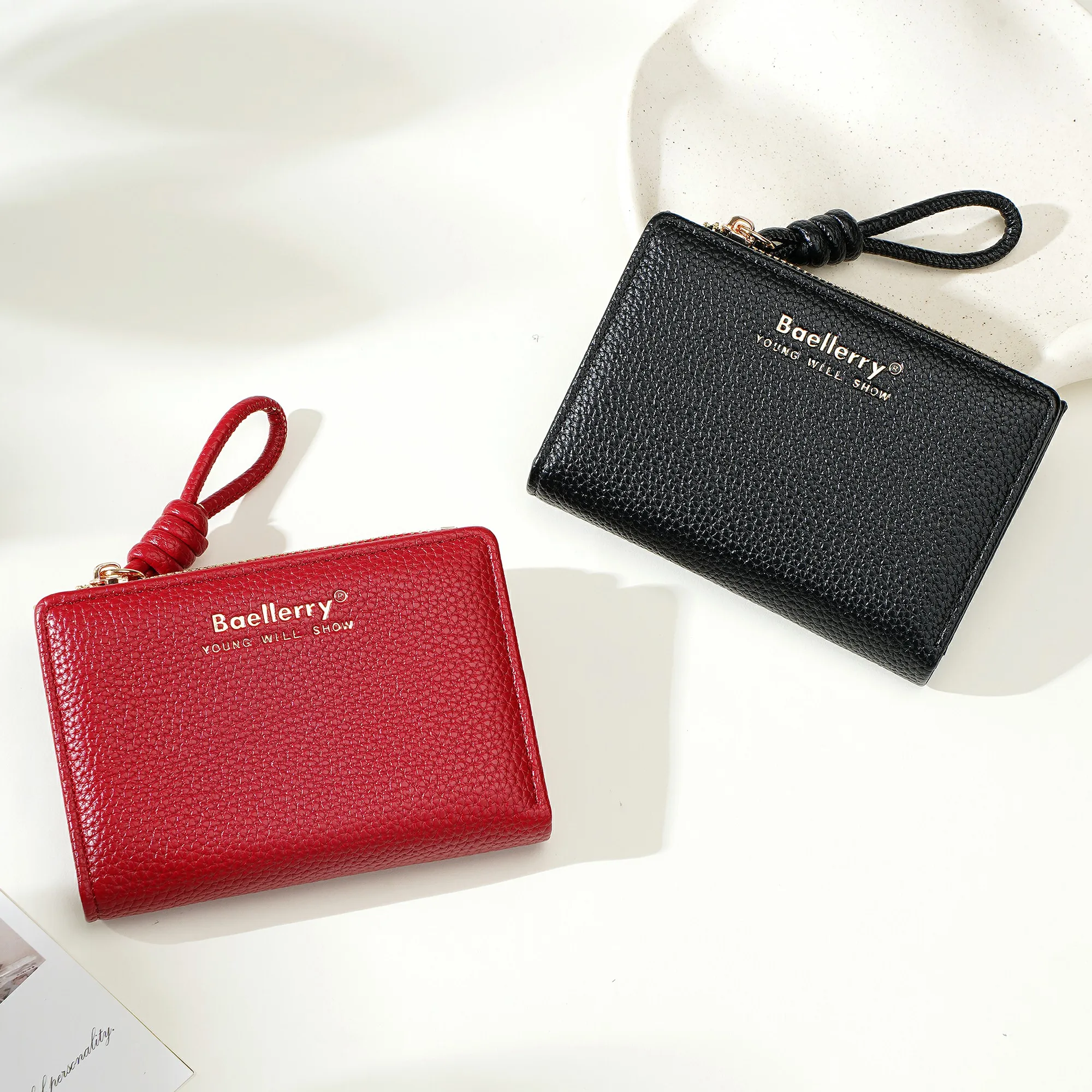 1 Stück – Baellerry Damen-Kurzgeldbörse, aus PU-Leder mit Handgelenkschlaufe, lässige Geldbörse mit Lychee-Muster, leicht, elegant, minimalistischer Stil, Alltagsgeldbörse – Detail 18
