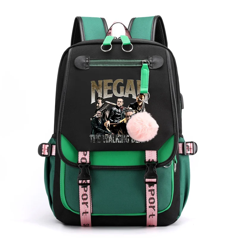 Novo padrão negan mochila adolescente moda rua legal mochila negan harajuku usb zíper mochilas