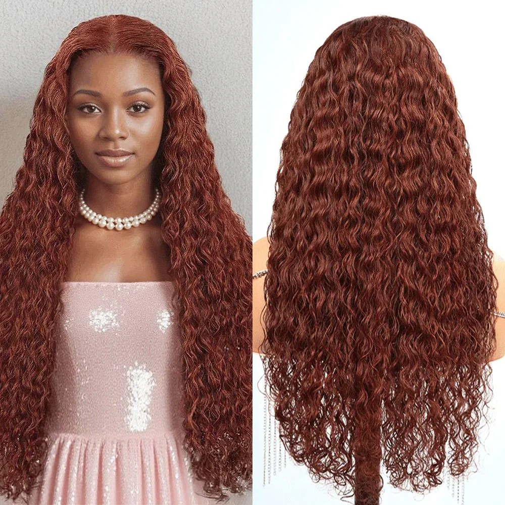 

Reddish Brown Deep Wave Human Hair Wigs 13x6 HD Lace Frontal Wig Water Wave Human Hair Wig 180 Density For Black Women