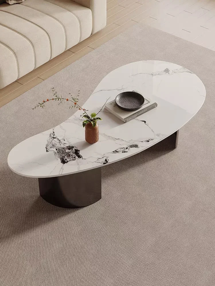 طاولة قهوة ذات بلاطة صخرية فاخرة وخفيفة الوزن، طاولة غرفة معيشة صغيرة للمكتب والمنزل #4