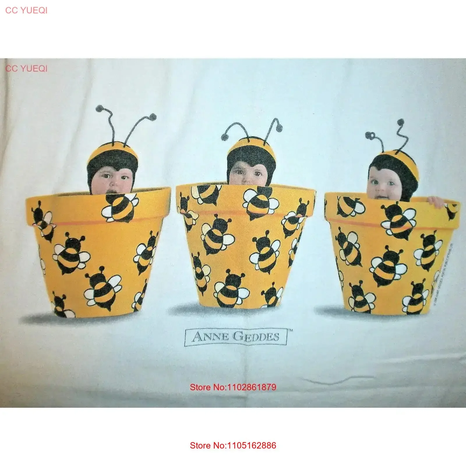vtg 90s ANNE GEDDES PHOTOGRAPHY T SHIRT Baby Art BUMBLE BEE Flower Gardening LG vintage Washed Casual fashion Stretched homme