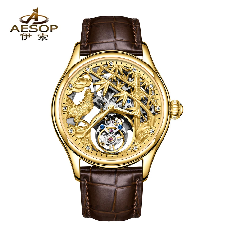 AESOP Genuine Tourbillon Mechanical Movement Golden Rooster Premium Brand Luxury Watch Waterproof Sapphire Men's Watch 7073 2024