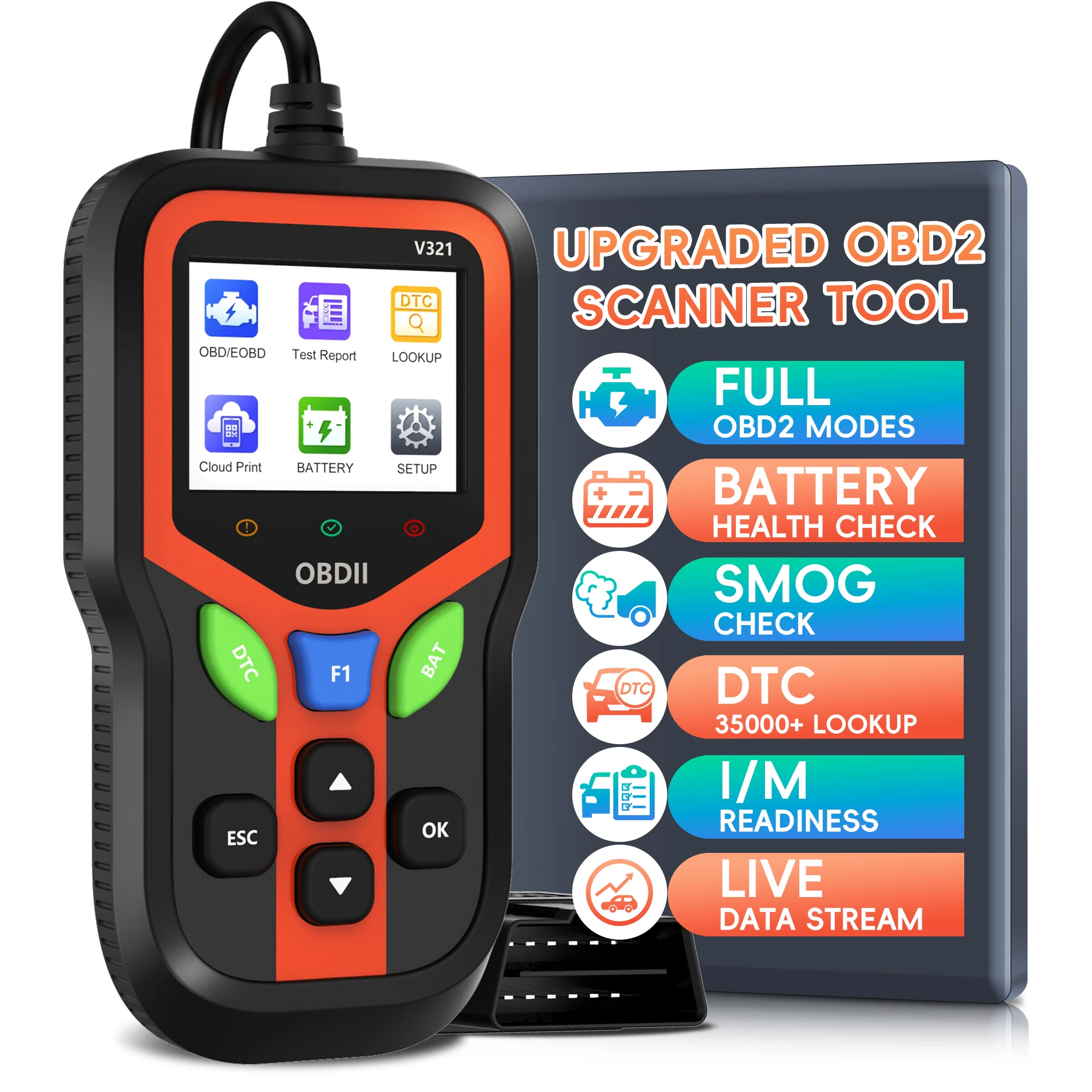 OBD2 Scanner Diagnostic Tool, Check Engine Light Code OBD2 Reader with Reset, I/M Readiness,Support All Vehicles After 1996