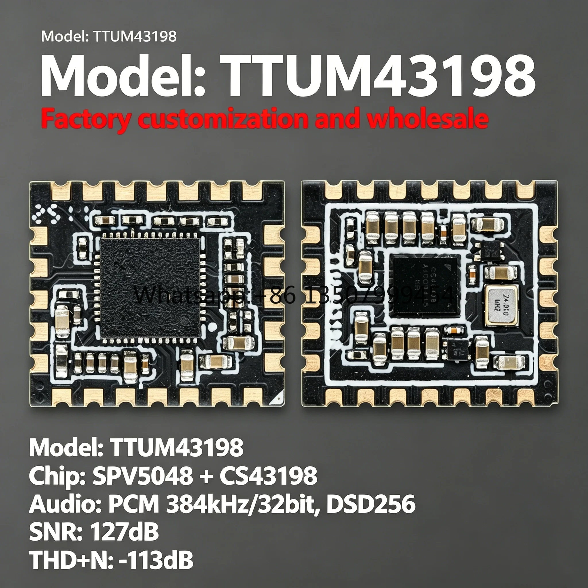 

Wholesale TTUM43198 CS43198 Hi-Fi USB DAC Module 127dB SNR Low Distortion 384kHz/32bit 16-600 Headphone Drive Type-C Audio
