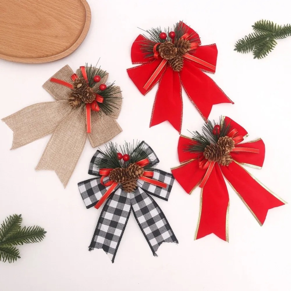 Burgundy Buffalo Plaid Christmas Bows Checkered Ribbon Red Ribbon Buffalo Plaid Bows Rustic Check Burgundy Velvet Bow DIY Decor