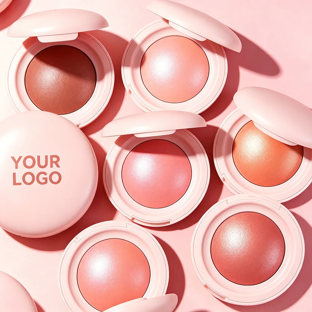 Baked Powder Blush Private Label Shimmer Highlighter Radiant Blush Luminous Bronzer Glitter Makeup Wholesale Pink Case 10pcs