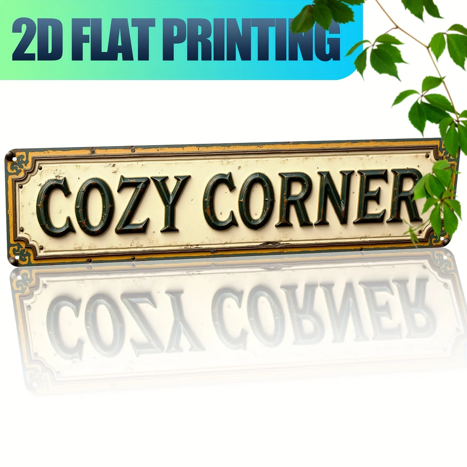 2D Flat, 1pc Vintage Cozy Corner Sign - Aluminum Metal Wall Plaque with Cursive Lettering, UV Printed Door/Wall-Mountable Decora