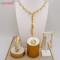Fashion For Woman Tassels Necklace Earring Jewelry Set Italian Dubai Gold Color Plated Exquisite Personality Wedding Jewellery