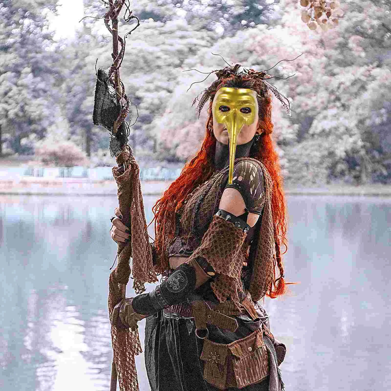 

Nose Mask Plastic Masquerade Halloween Party Decorative Gold Color Unique Design Festive Women Men Cosplay Role playing