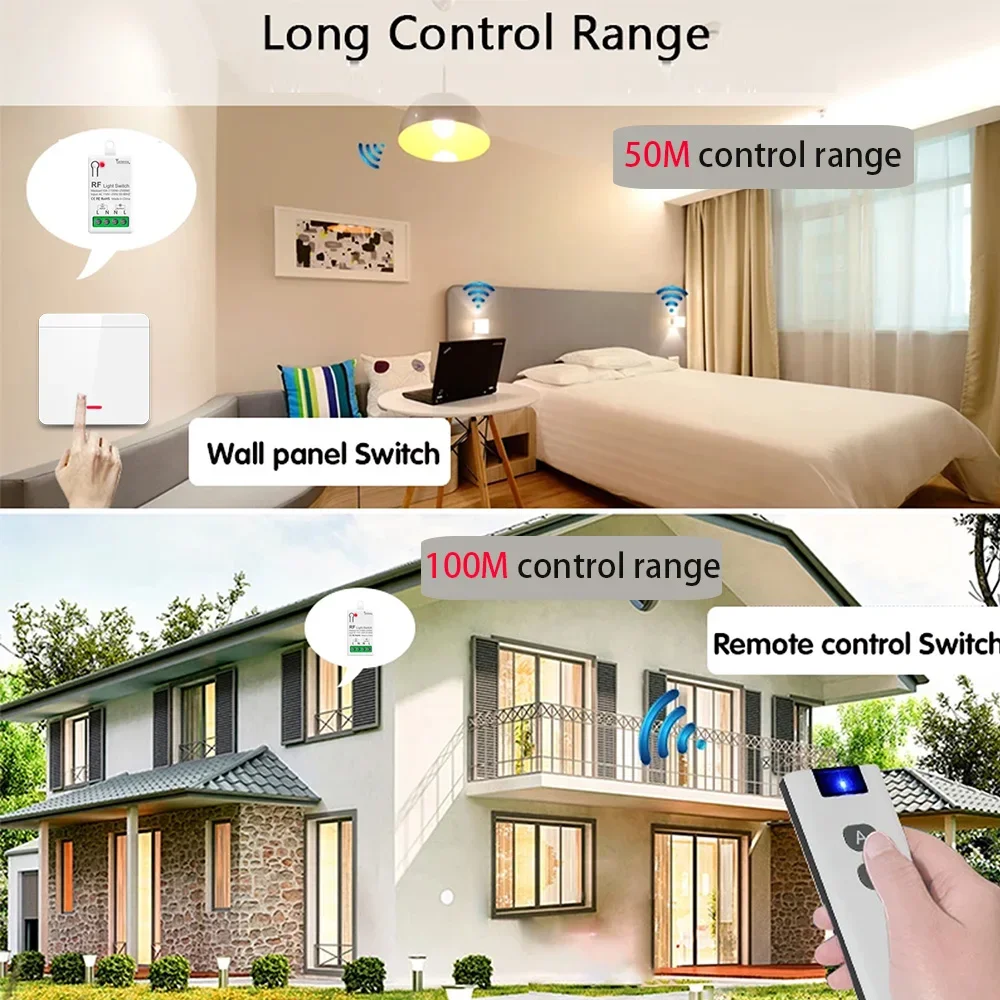 Smart Wireless Light Switch 433Mhz Wall Panel Remote Control transmitter Switch Mini Relay Receiver 110V 220V for Lamp Fan